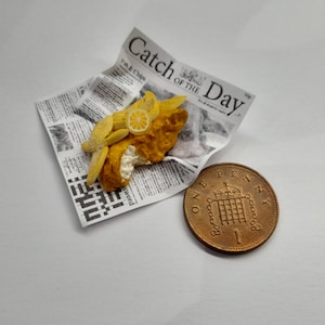 Miniature Fish & Chips in Newspaper Dolls House Food Handmade 1/12 Scale