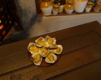 Miniature Tudor Oyster Platter on Wooden Board Dolls House Food 12th Scale