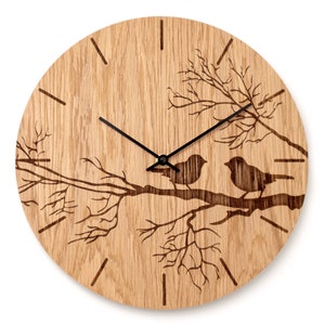 Birds Oak Wood Wall Clock 30 cm