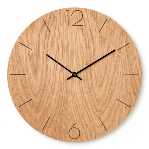 Modern Oak Wood Wall Clock 30 cm