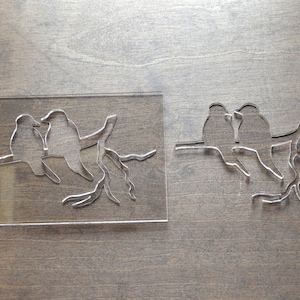 Modelli per router Two Birds, modello per intarsio del router, acrilico trasparente, dima per router, modello per lavorazione del legno, modello artigianale