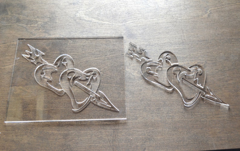 Hearts With Arrow Router Template, Router Inlay Template, Clear Acrylic