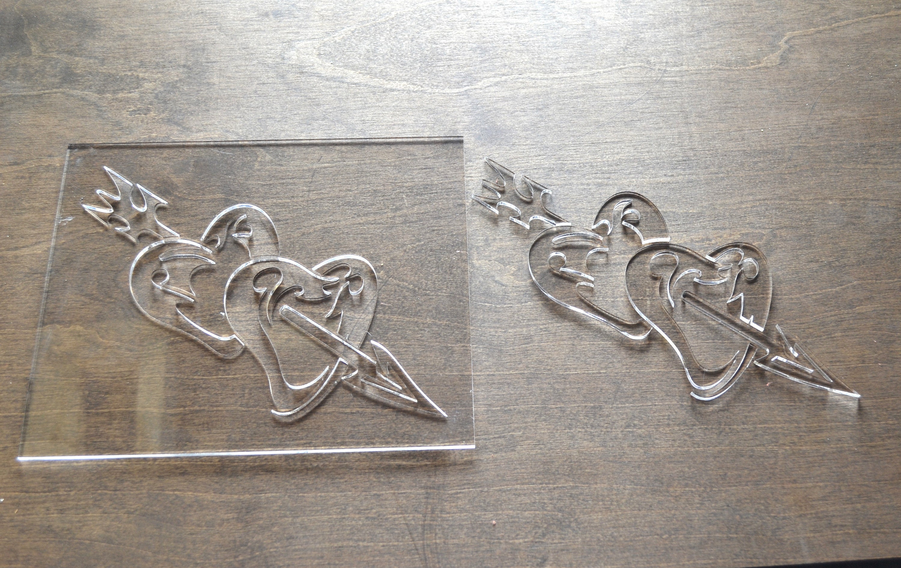 Hearts With Arrow Router Template, Router Inlay Template, Clear Acrylic