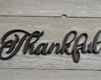 Thankful Word Sign, Cursive Word Sign, Wood Sign, Thankful Word Cutout, Farmhouse Decor, Laser Cutout Sign, Gift Idea, Rustic Wall Decor