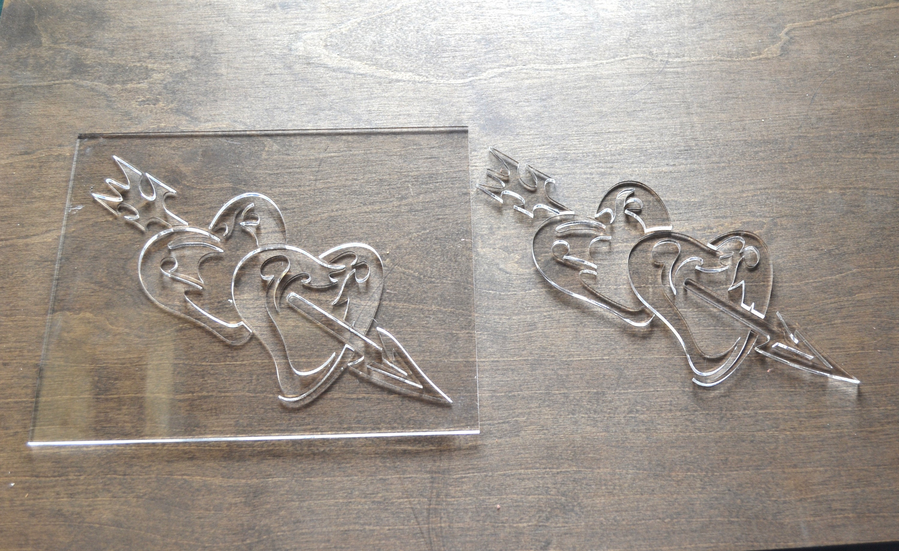 Hearts With Arrow Router Template, Router Inlay Template, Clear Acrylic, Router Jig, Woodworking