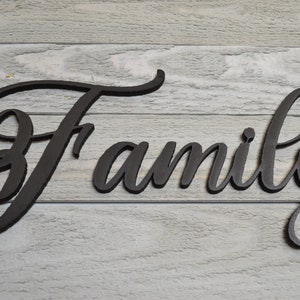 Family Word Sign, Cursive Word Sign Wood Family Sign, Farmhouse Wall Decor, Farmhouse Sign, Family Word Sign Cutout, Laser Cut Family Sign