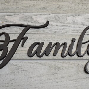 YK Decor Family Word Wood Block Sign – Rustic Standing Cutout Letter, Black Art Deco Style