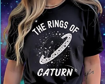Space Cat Shirt Outer Space Tshirt Caturn Rings of Saturn Funny Cat Shirt Cat dad shirt Space Nerd T-Shirt Sci-fi shirt Weird Geek Gift