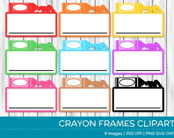 Rainbow Crayon Label Clipart Set | Commercial use | PNG | Back to School | Cubby Name Tags