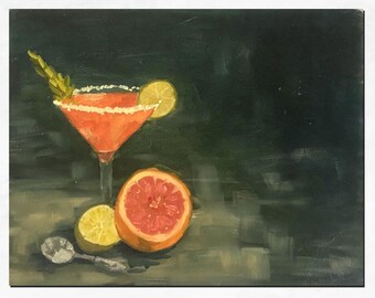 11x14 Oil on canvas board | Cosmopolitan Drink Painting | Gift for cocktail lovers | Bar decor