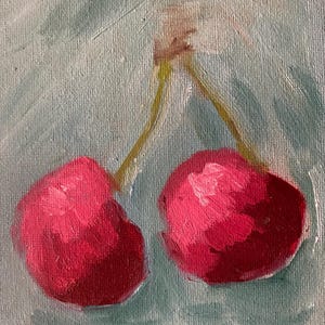 5x7 oil on canvas board | Cherries painting | Kitchen decor
