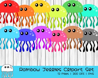 Rainbow Jellyfish Clipart Set | Commercial use | PNG