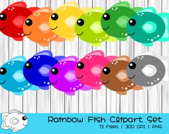 Rainbow Fish Clipart Set | Commercial use | PNG