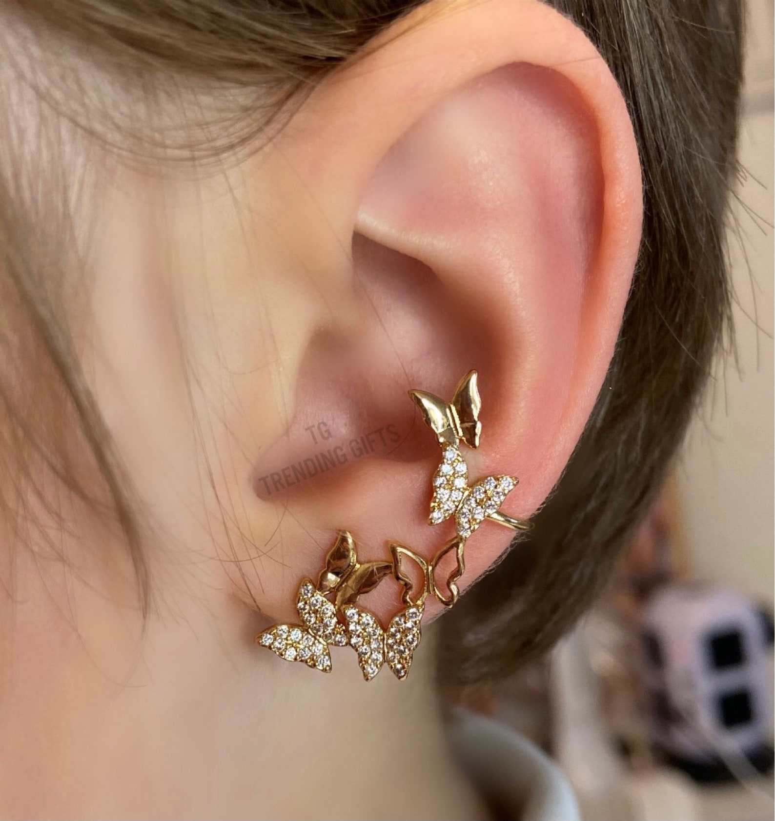 Gold butterfly ear cuff earring left ear only pierced Etsy