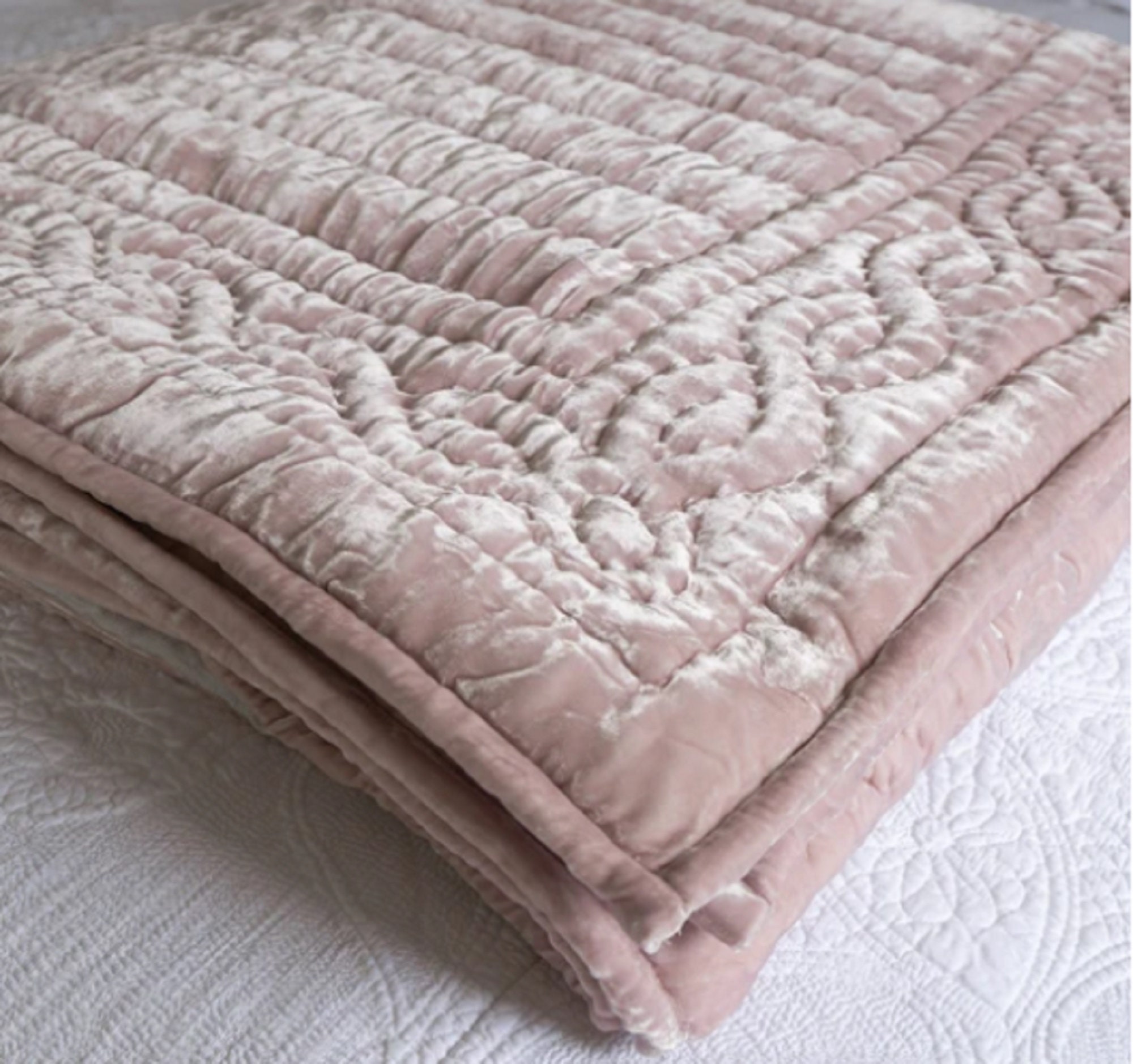 Pale pink Silk velvet throw Natural Silk Velvet Quilted Etsy