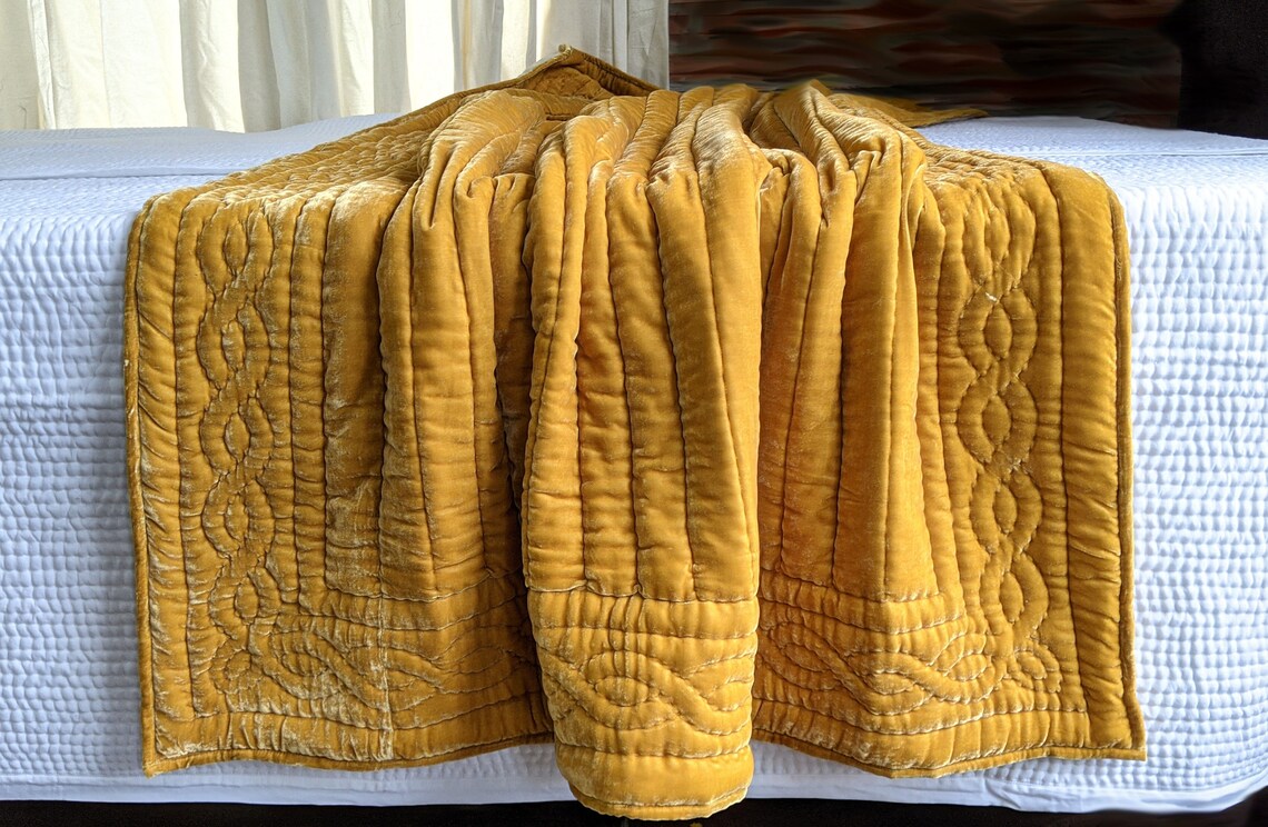 Yellow Silk velvet and throw Natural Silk Velvet Quilted Etsy