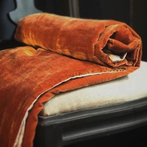 Silk Velvet throw blanket Coverlet, Natural linen back side no filling inside, throw blanket personalized