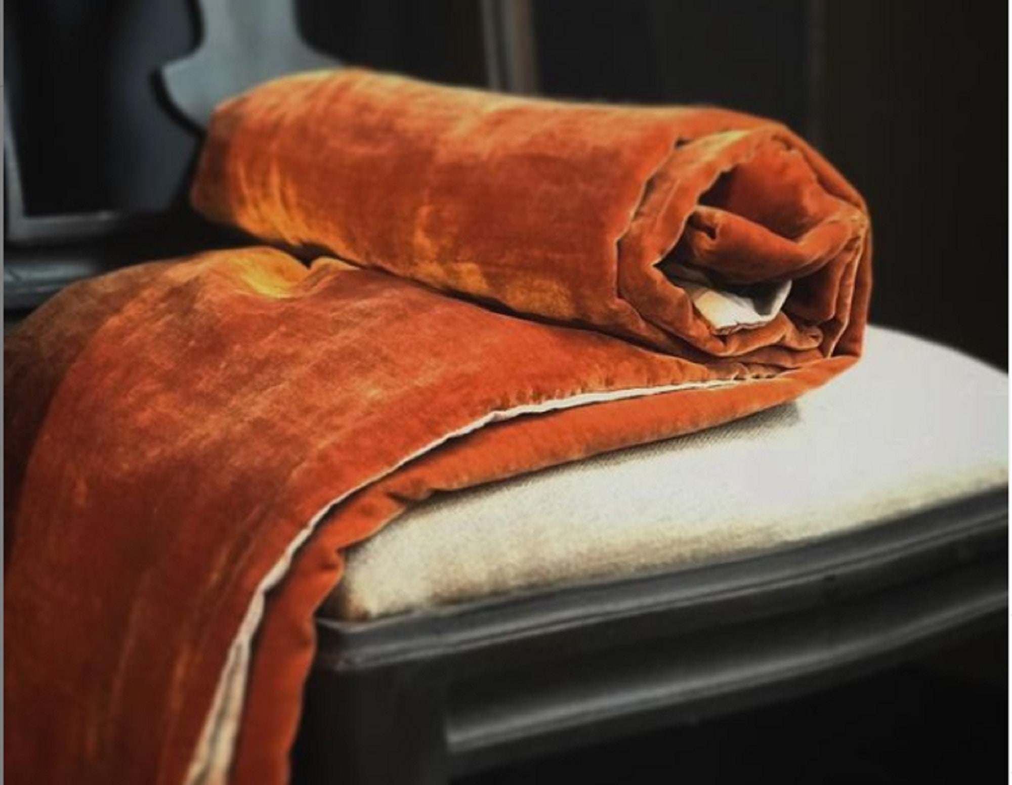 Silk Velvet throw blanket Coverlet Natural linen back side no Etsy