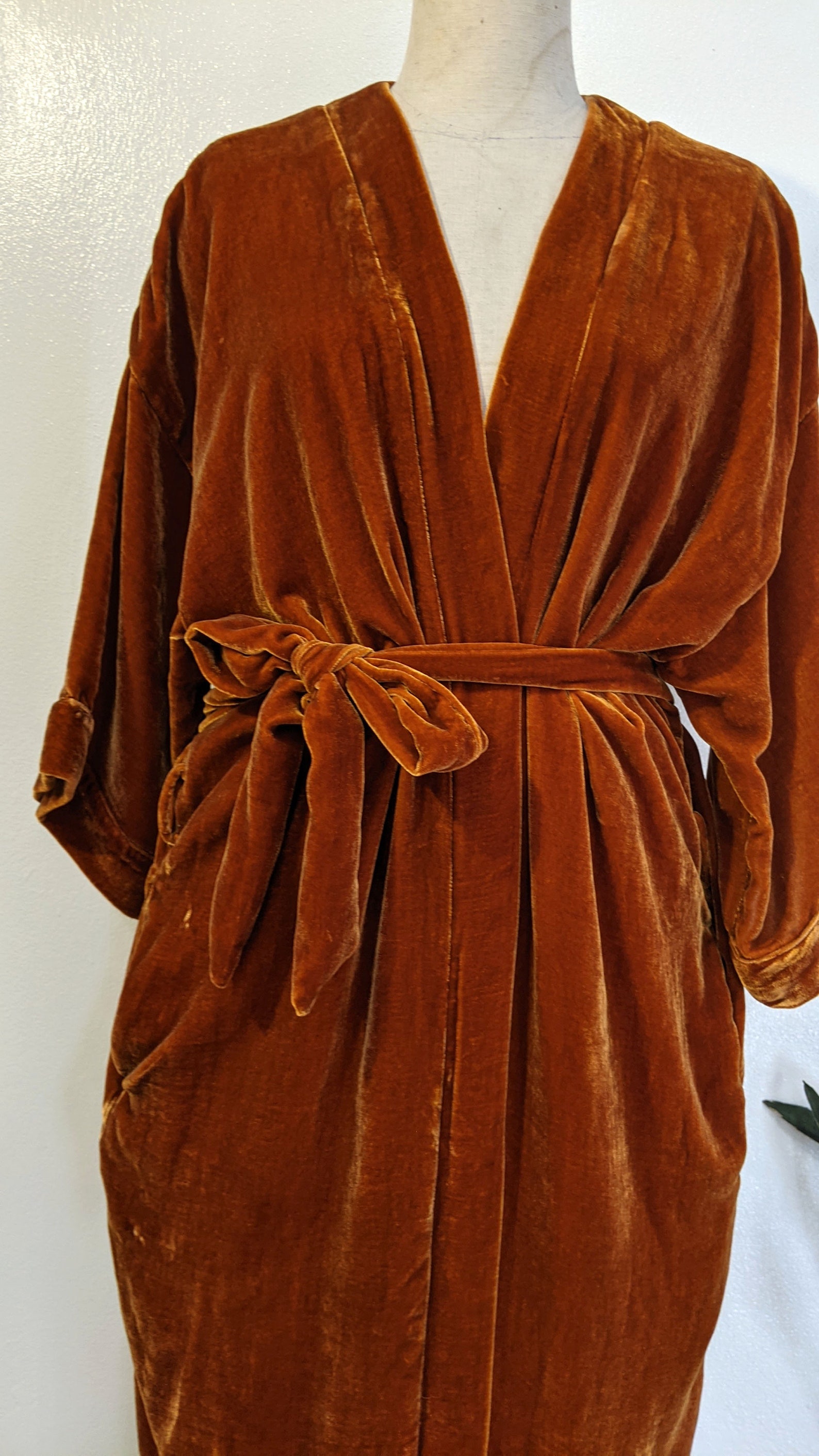 Silk Velvet Night Robe Rust Orange Silk Velvet Kimono Kimono - Etsy