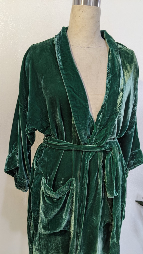 hand-dyed  long duster natural  silk velvet over-sized jacket kimono cardigan Silk Velvet Night Robe dark green silk velvet kimono