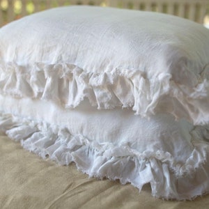 Ruffled linen pillowcases / linen pillow case with ruffle / ruffle linen bedding