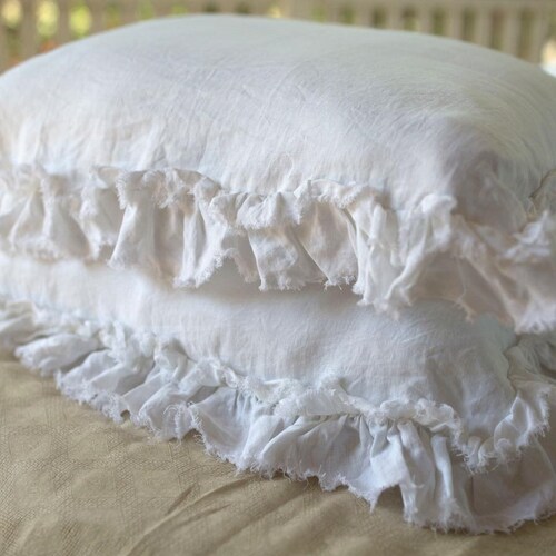 Ruffled Linen Pillowcases / Linen Pillow Case With Ruffle / Etsy