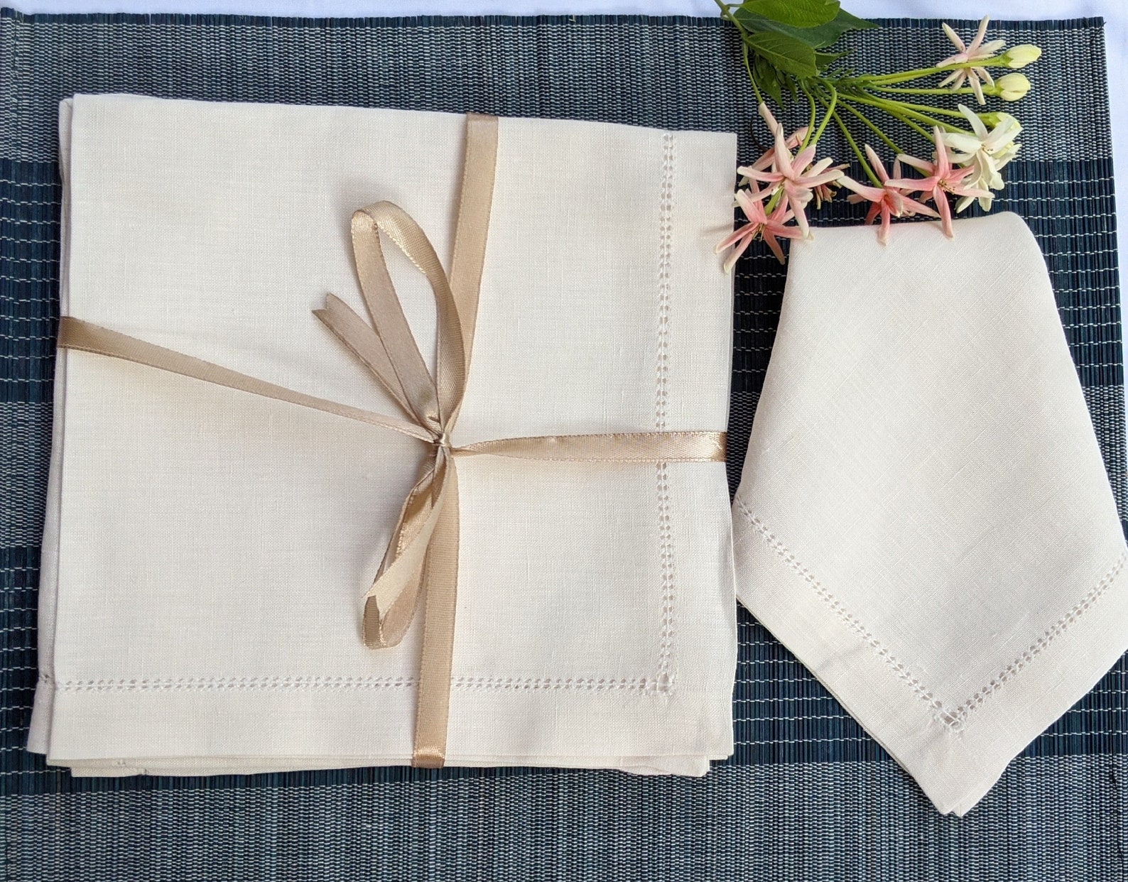 Ivory White Linen Dinner Napkins With Hemsticthed Linen Etsy