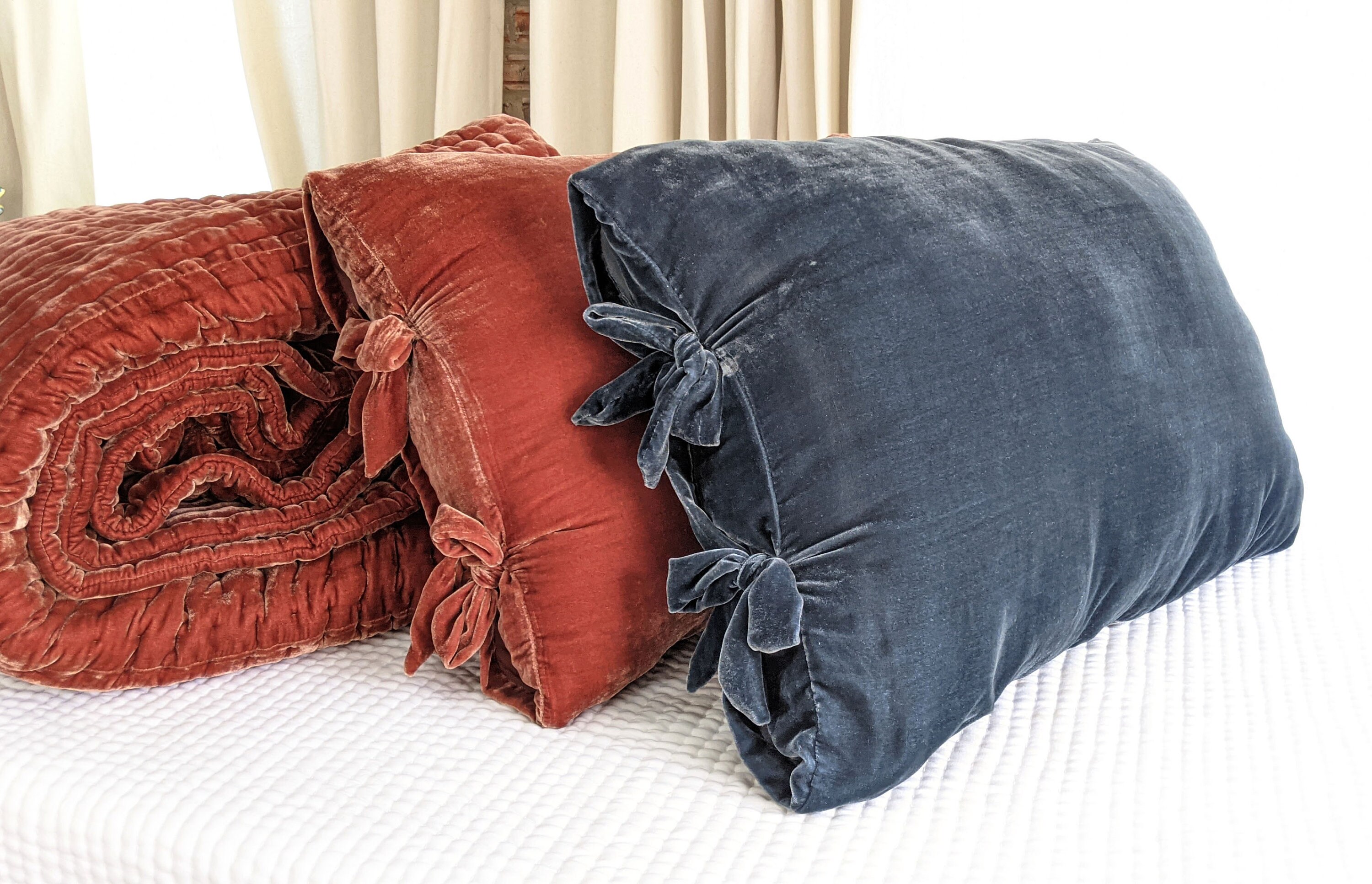 Blue Silk velvet throw Natural Silk Velvet Quilted Etsy