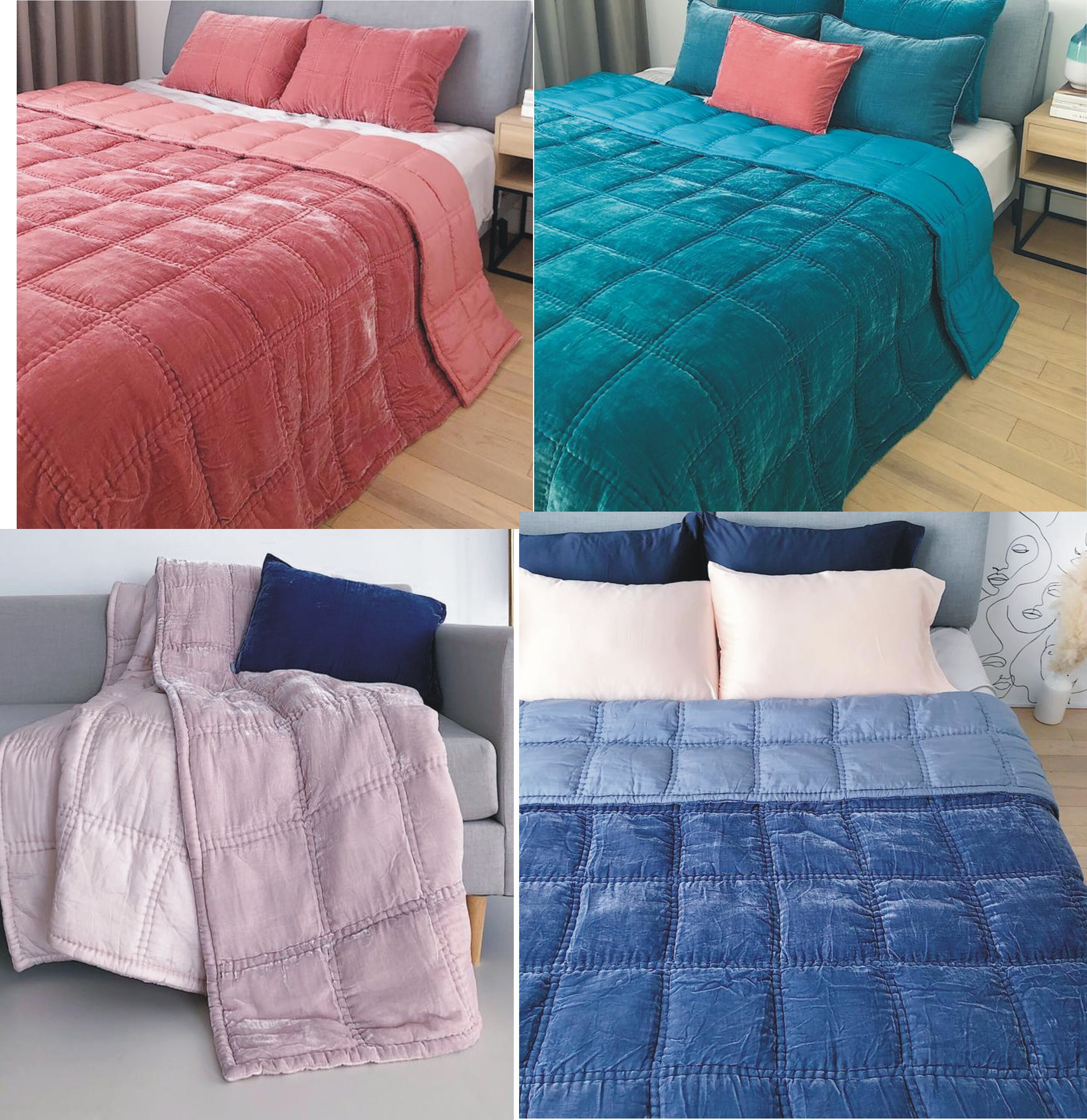 Silk Velvet Quilted Coverlet Luxury Comforter Soft Etsy