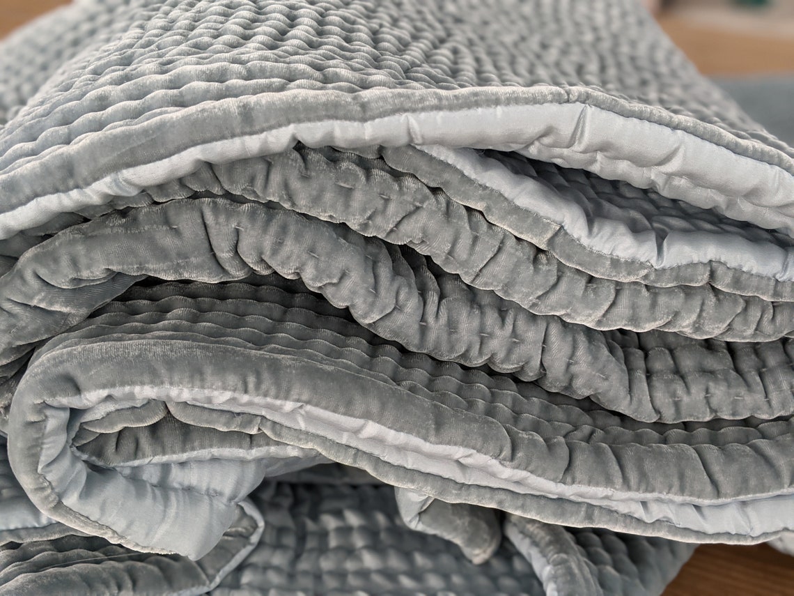 Silk Velvet Quilted Coverlet Luxury Comforter Soft Etsy