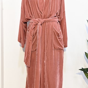 Silk Velvet Night Robe pink skin silk velvet kimono,  kimono cardigan, hand-dyed  long duster, natural  silk velvet over-sized jacket