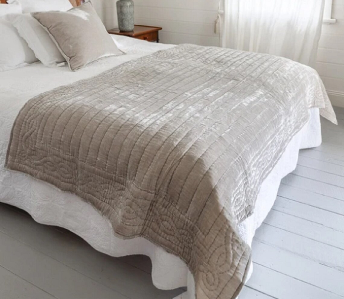 Pale Pink Silk Velvet Throw Natural Silk Velvet Quilted Etsy