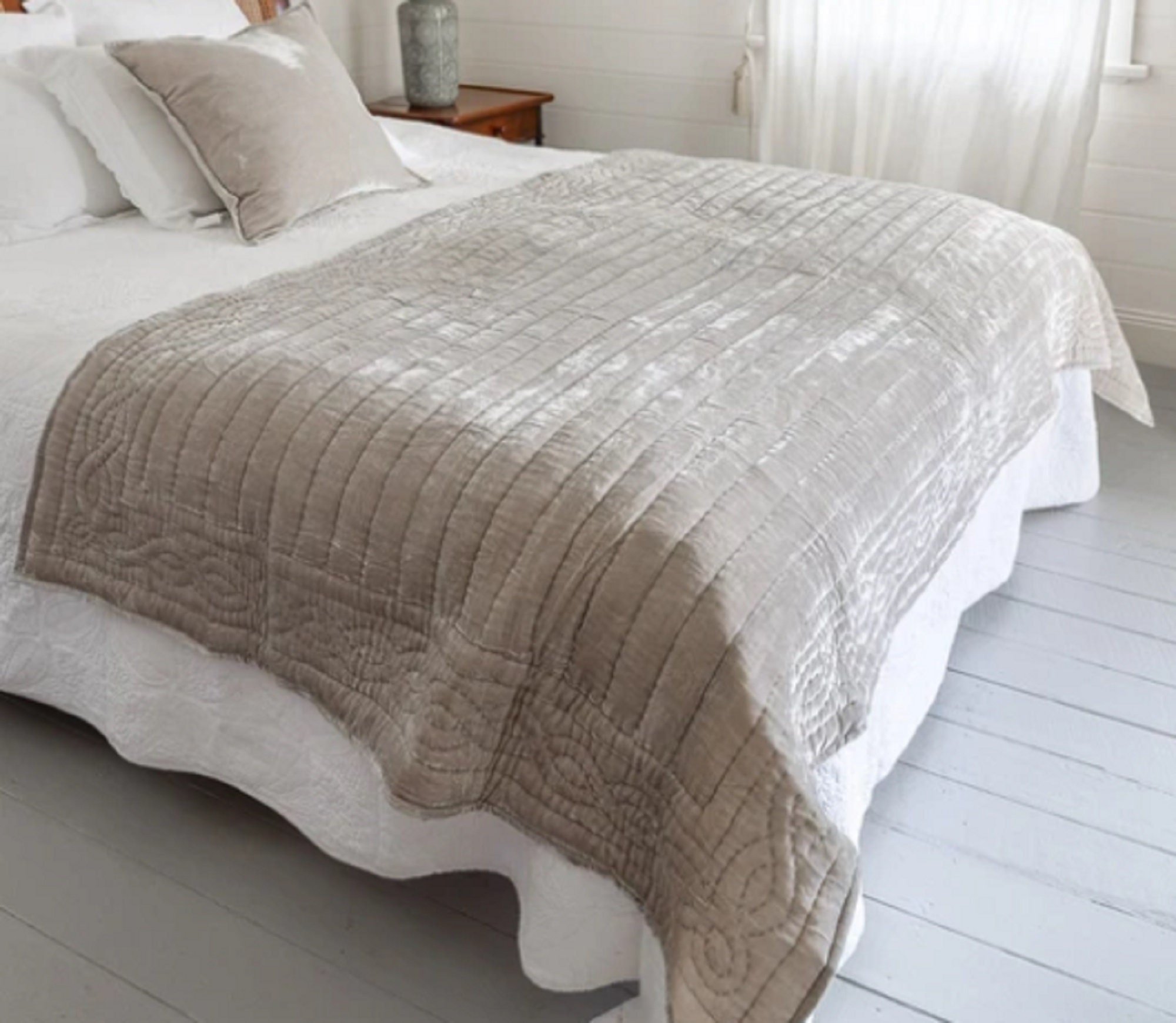 Pale Pink Silk Velvet Throw Natural Silk Velvet Quilted Etsy