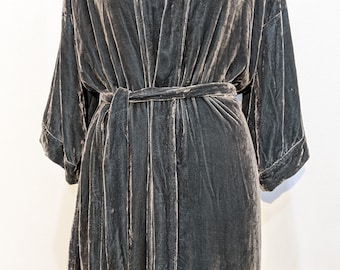 Black Silk Velvet Night Robe, black silk velvet kimono,  kimono cardigan, hand-dyed  long duster, natural  silk velvet over-sized jacket