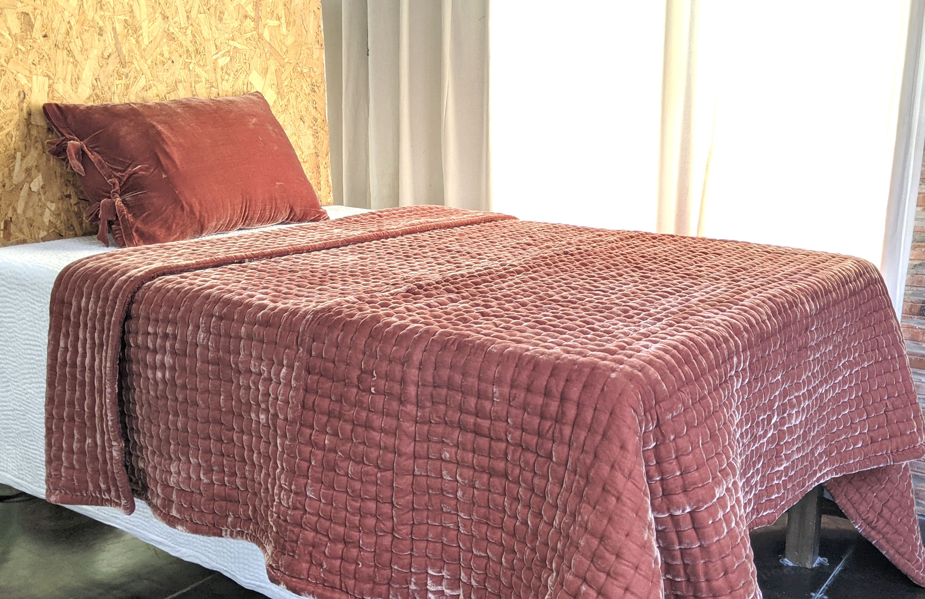 Blue Silk velvet throw Natural Silk Velvet Quilted Etsy