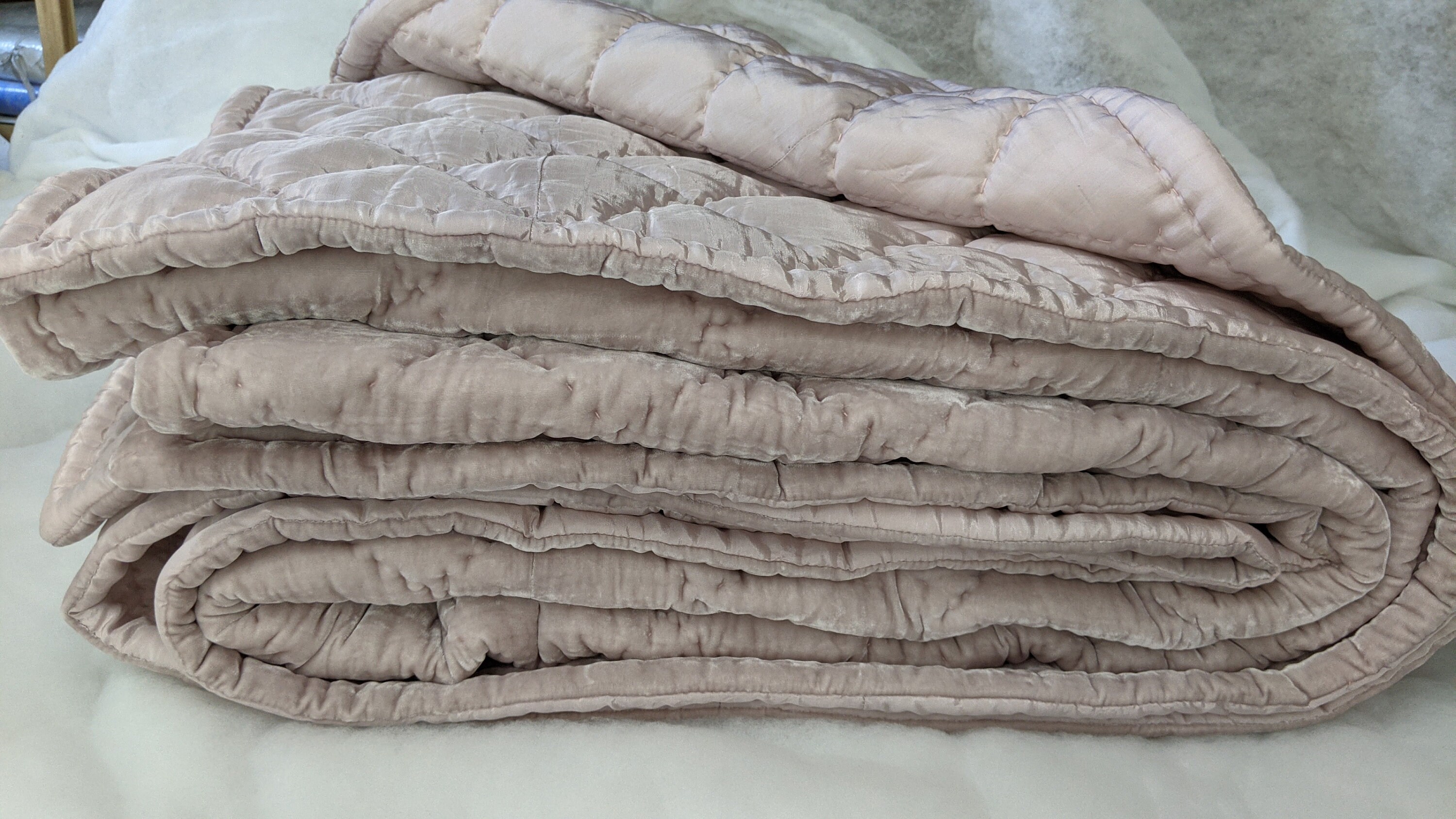 Pale pink Silk velvet throw Natural Silk Velvet Quilted Etsy
