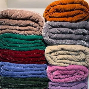 Silk Velvet Quilted Coverlet, Luxury Comforter, Soft Bedspread, Silk velvet Throw, Hand-stitched Blanket/Bed Cover made in Vietnam