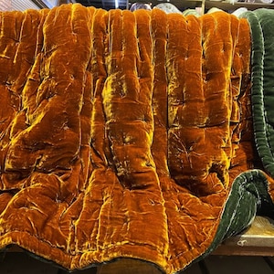 Dusty rust both sides silk velvet throw, Natural Silk Velvet Quilted Blanket,Soft Duvet, Quilted Bedspread, Hand-stitched Throw, bed runner