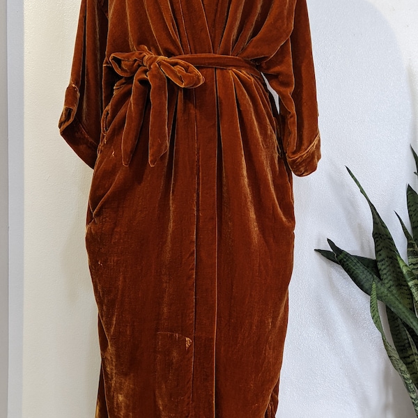 Silk Velvet Night Robe Rust orange silk velvet kimono,  kimono cardigan, hand-dyed  long duster, natural  silk velvet over-sized jacket