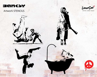 BANKSY in Ucraina - set di stencil, 4 motivi, riutilizzabili. Nella norma DIN A7 A6 A5 A4 A3 A2. Decorazione murale, fai da te, street art, aerografo, arte di protesta