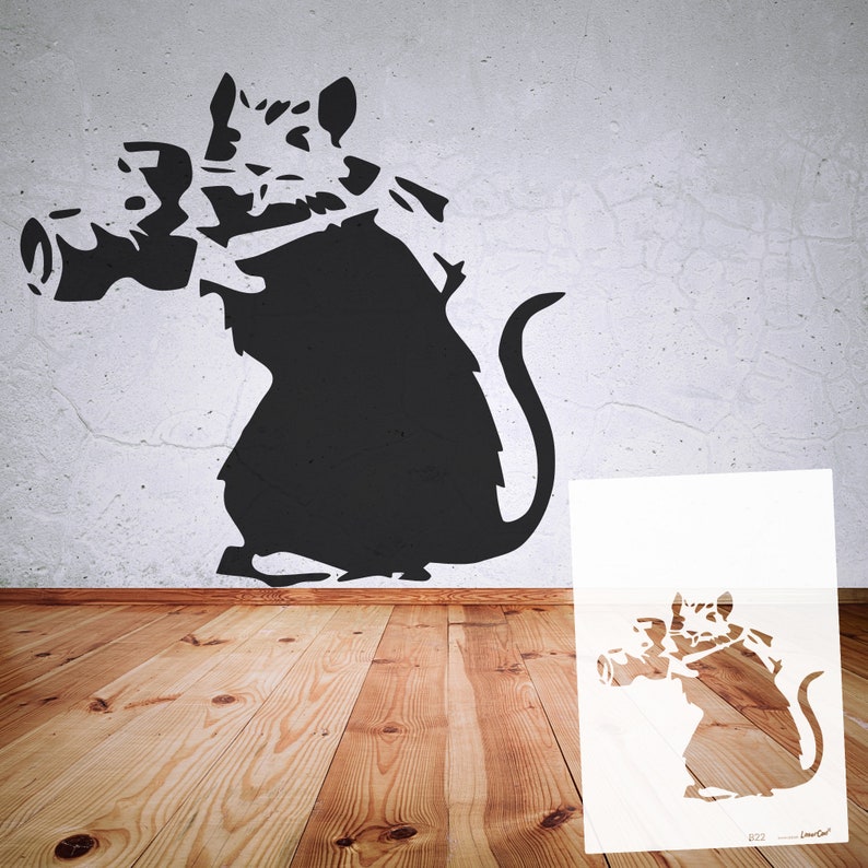 Schablone BANKSY Streetart, B16-B22, in Formaten DIN A7/ A6 / A5 / A4 / A3 / A2 Stencil Wallart, Urban Art, Kunst, Muster B22 Paparazzi Rat