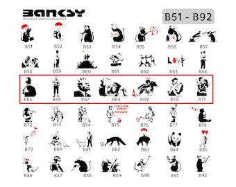 Schablone BANKSY Streetart, Auswahl (B65-B71), DIN A7 / A6 / A5 / A4 / A3 / A2 Stencil für Graffiti, Airbrush, Vorlage für Wandbild, Kunst