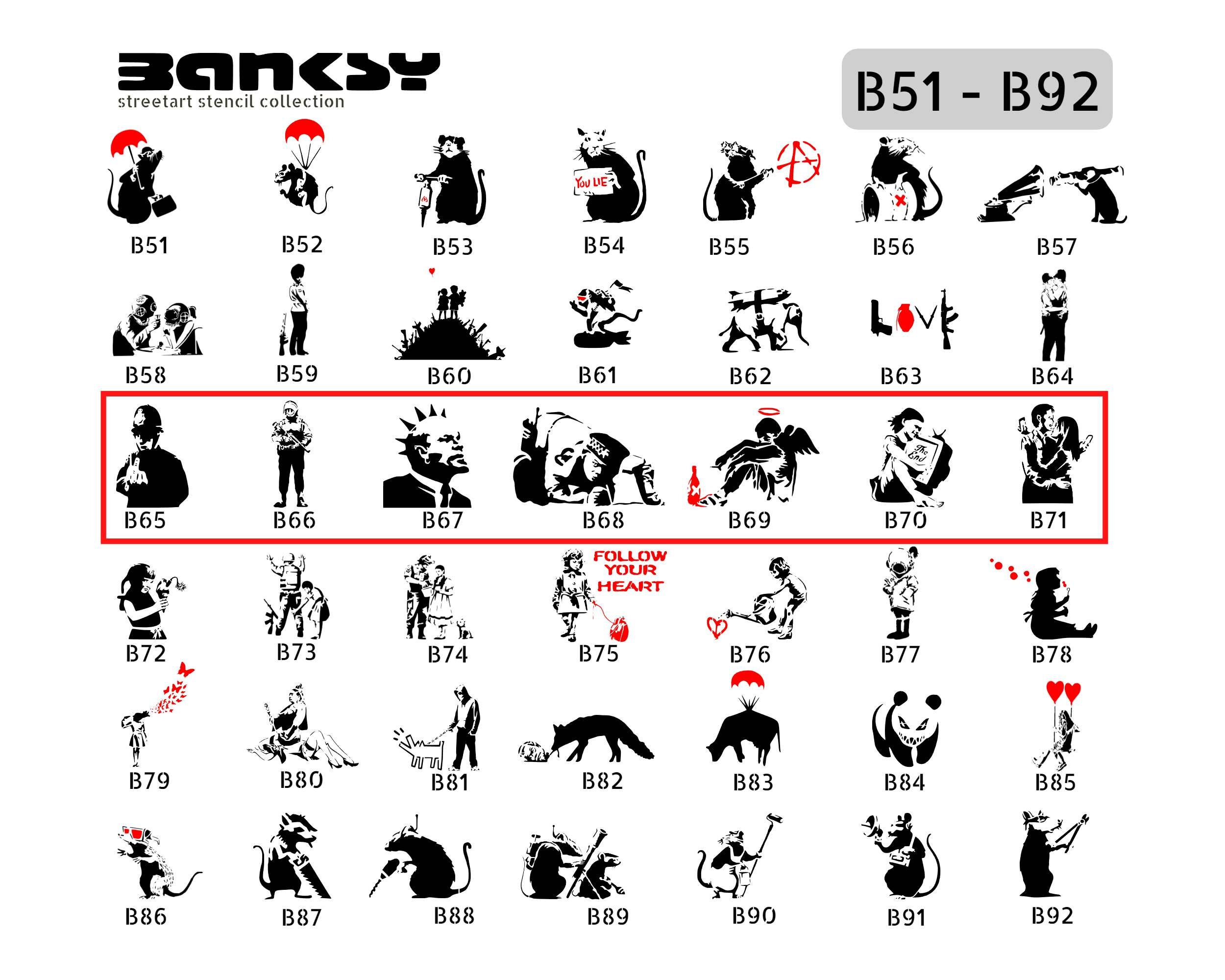 Stencil BANKSY Streetart, selection (B65-B71), DIN A7 / A6 / A5 / A4 / A3 / A2 Stencil for graffiti, airbrush, template for mural, art
