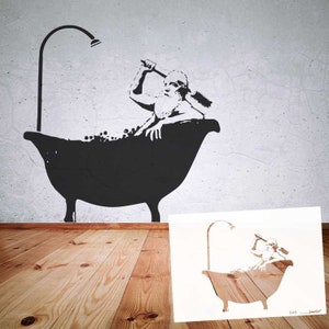 Schablone BANKSY Streetart große Motivauswahl B44 B50 DIN A7 / A6 / A5 / A4 / A3 / A2 Stencil für Wallart, Airbrush, DIY, Geschenk B48 Man in Bath  UA