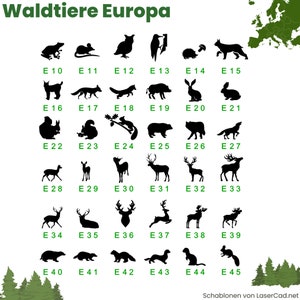 Schablonen "Waldtiere Europas"  - DIN A7 / A6 / A5 / A4 / A3 / A2 Stencil Wallart Airbrush Geschenk Weihnachten Hirsch, Fuchs, Maus, Igel ++