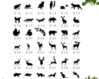 Stencil "Animali della foresta d'Europa" - DIN A7 / A6 / A5 / A4 / A3 / A2 Stencil Wallart Aerografo Regalo Natale Cervo, Volpe, Topo, Riccio ++