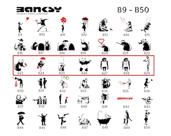 Schablone BANKSY Streetart, (B23-B29), in Formaten DIN A7/ A6 / A5 / A4 / A3 / A2. Stencil für Airbrush, DIY - Geschenk, Vorlage