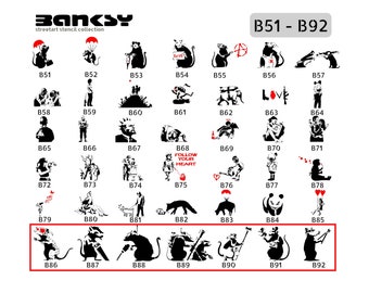 Schablone BANKSY Streetart, Auswahl (B86 - B92), DIN A7 / A6 / A5 / A4 / A3 / A2 Stencil für Graffiti, Airbrush, Vorlage für Wandbild, Kunst