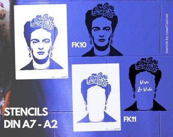 Stencils FRIDA Kahlo - face (FK10), Frida without face (FK11). Size from A7 to A2. Stencil for painting, airbrushing, decoration, DIY, scrap