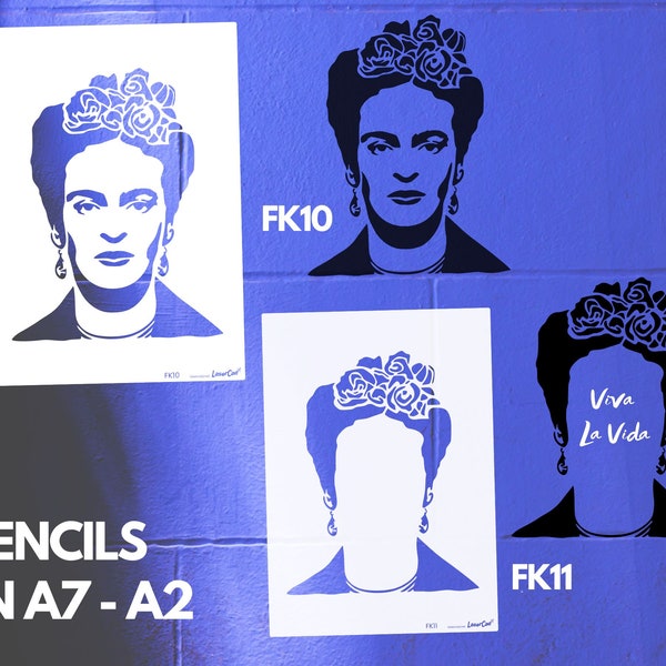 Schablonen FRIDA Kahlo - Gesicht (FK10), Frida ohne Gesicht (FK11). Größe von A7 bis A2. Stencil zum Malen, Airbrush, Dekoration, DIY, scrap